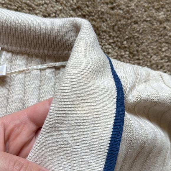 Anthropologie Sancia The Atalie Polo Ribbed Knit Oversized Cream/Blue Sweater - Picture 13 of 13